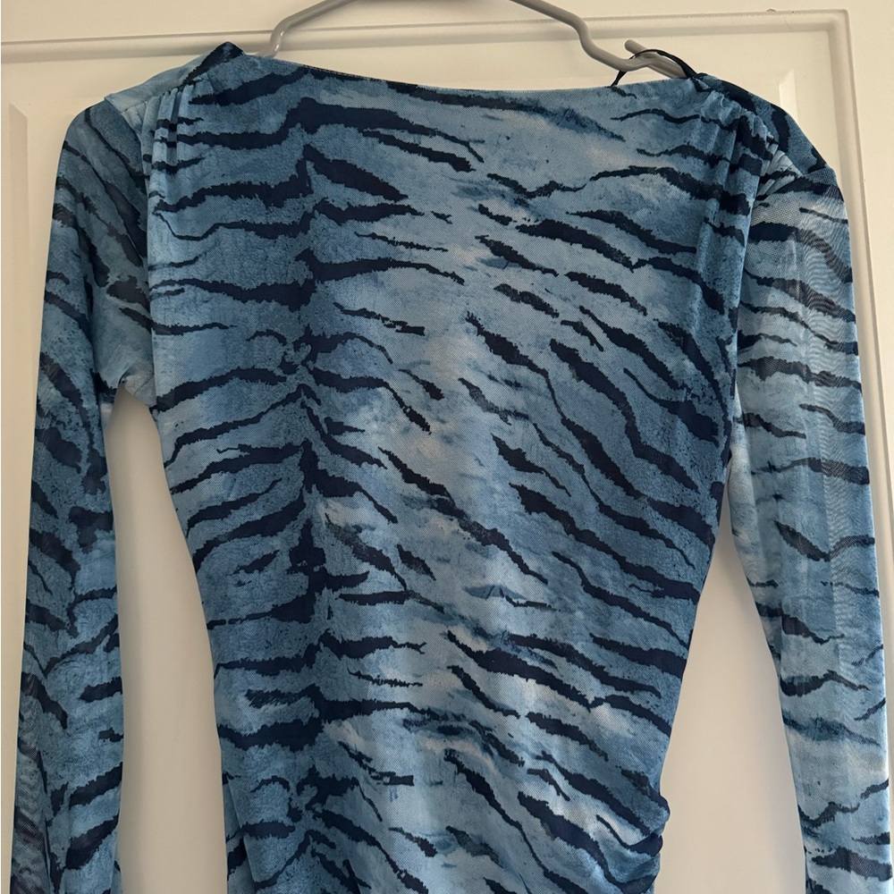 Zara Blue Zebra Ruche Mini Dress - XS